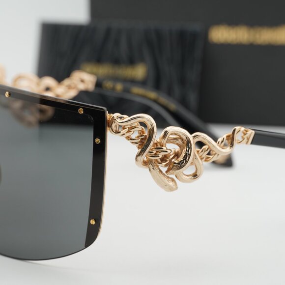 Roberto Cavalli SRC015M 0300 Shield Sunglasses - Gold/Brown - Picture 2 of 10